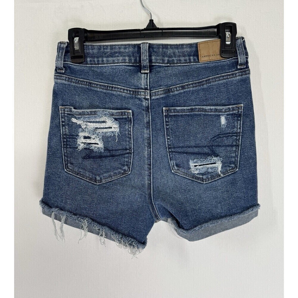 American Eagle Mom Shorts Womens 4 Blue Distressed Cuffed High Rise Stretch - Picture 3 of 10
